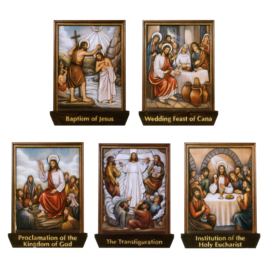 Luminous Mysteries of the Rosary Reliefs With Lettering & Frame in