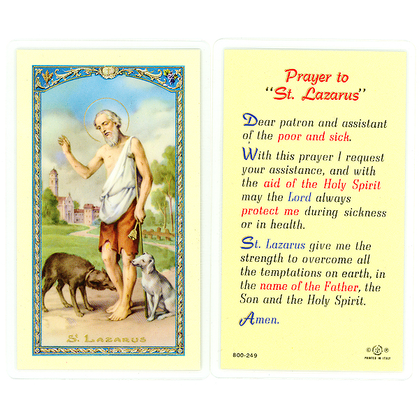 Prayer To Saint Lazarus Laminated Prayerholy Card 25 Pc St