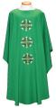  Green Lightweight Chasuble - Triple Cross Design - Textured Fortrel - Poly/Linen Weave 