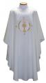 White Lightweight Chasuble - Chalice Design - Textured Fortrel - Poly/Linen Weave 