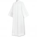  White Washable Coat Style Choir/Server Alb - Stand-Up Collar & Zipper - Malta Fabric 