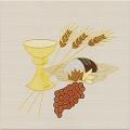  White Altar Cover - "Chalice, Wheat, Grapes, Bread" - Cantate Fabric 