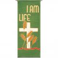  Green Tapestry - "I Am Life" Eucharist Motif - Omega Fabric 