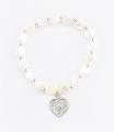  WHITE HEART BEAD BRACELET WITH HEART SHAPED MIRACULOUS MEDAL 