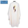  White Lightweight Chasuble - Chi Rho/Grapes Design - Textured Fortrel - Poly/Linen Weave 