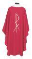  Red Lightweight Chasuble - Chi Rho Design - Textured Fortrel - Poly/Linen Weave 
