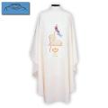  White Lightweight Chasuble - Lamb of God Design - Textured Fortrel - Poly/Linen Weave 