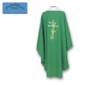  Green Lightweight Chasuble - Cross/Wheat Design - Textured Fortrel - Poly/Linen Weave 