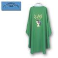  Green Lightweight Chasuble - Eucharist Design - Textured Fortrel - Poly/Linen Weave 