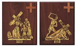  Stations/Way of the Cross - 24 Kt Gold Plated - Mounted Small Cross - 8\" x 10\" 