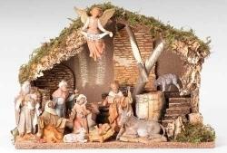  \"Eleven Figure\" Italian Christmas Nativity Set With Stable 
