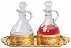  Processional Cruet Set - Bright Gold Plated Tray - 10 oz - 6\" Ht 