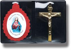  SACRED HEART BADGE W/GOLD CRUCIFIX (3 PC) 