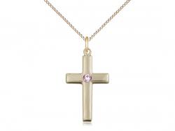  Cross Neck Medal/Pendant w/Light Amethyst Stone for June 