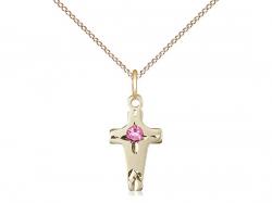  Cross Neck Medal/Pendant w/Rose Stone Only for October 