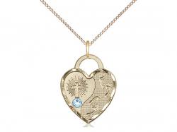  Footprints/Heart Neck Medal/Pendant w/Aqua Stone Only for March 