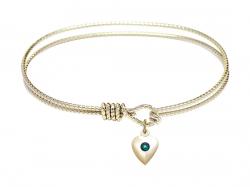  Heart Charm Birthstone Bangle Bracelet - May - Emerald 