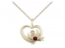  Heart/Guardian Angel Neck Medal/Pendant w/Garnet Stone Only for January 