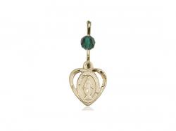  Miraculous Heart Neck Medal/Pendant Only w/Bead - Emerald - May 