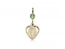  Miraculous Heart Neck Medal/Pendant Only w/Bead - Peridot - August 