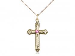  Cross Neck Medal/Pendant w/Rose Stone Only for October 