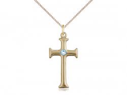  Cross Neck Medal/Pendant w/Aqua Stone Only for March 