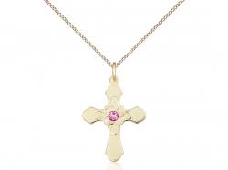  Cross Neck Medal/Pendant w/Rose Stone Only for October 