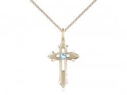  Cross on Cross Neck Medal/Pendant w/Aqua Stone Only for March 