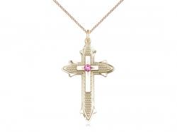  Cross on Cross Neck Medal/Pendant w/Rose Stone Only for October 