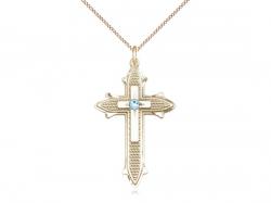  Cross on Cross Neck Medal/Pendant w/Aqua Stone Only for March 