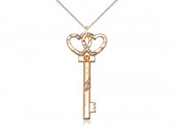  Key w/Double Hearts Neck Medal/Pendant w/Topaz Stone Only for November 