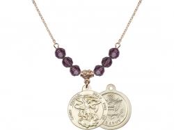  St. Michael/Army Medal Birthstone Necklace Available in 15 Colors 