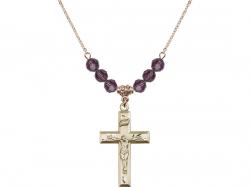  Crucifix Medal Birthstone Necklace Available in 15 Colors 