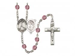  St. Sebastian/Baseball Centre w/Fire Polished Bead Rosary in 12 Colors 