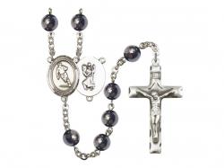  St. Christopher/Rugby Centre Rosary w/Hematite Beads 