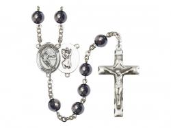  St. Christopher/Ice Hockey Centre Rosary w/Hematite Beads 