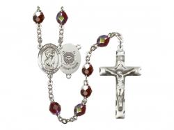  St. Christopher/Coast Guard Centre Rosary w/Aurora Borealis Garnet Beads 