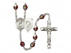  St. Christopher/Paratrooper Centre Rosary w/Aurora Borealis Garnet Beads 