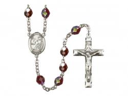  St. Luke the Apostle Centre Rosary w/Aurora Borealis Garnet Beads 