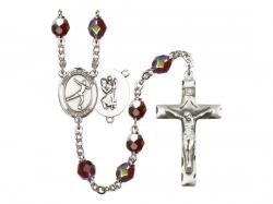  St. Christopher/Figure Skating Centre Rosary w/Aurora Borealis Garnet Beads 