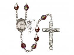  St. Christopher/Tennis Centre Rosary w/Aurora Borealis Garnet Beads 