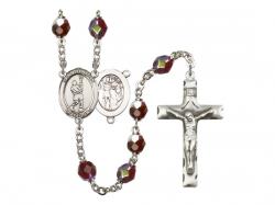  St. Sebastian/Lacrosse Centre Rosary w/Aurora Borealis Garnet Beads 