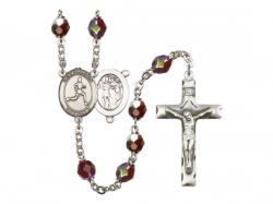  St. Sebastian/Track & Field Centre Rosary w/Aurora Borealis Garnet Beads 