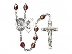  St. Christopher/Basketball Centre Rosary w/Aurora Borealis Garnet Beads 