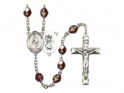  St. Christopher/Wrestling Centre Rosary w/Aurora Borealis Garnet Beads 