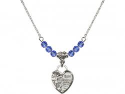  St. Michael Heart Medal Birthstone Necklace Available in 15 Colors 