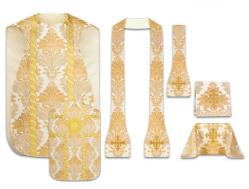  White Fiddleback/Roman Chasuble Set - Flora Fabric 