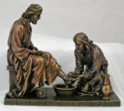  Christ Washing Feet Statue - Cold-Cast Bronze, 8.5\"H 