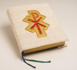  White Bible Cover - Chi-Rho Motif - Omega Fabric 