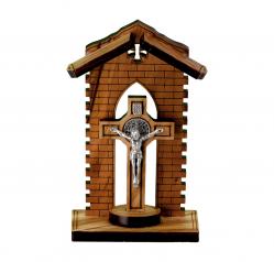  OLIVE WOOD HUT WITH SAINT BENEDICT CROSS 